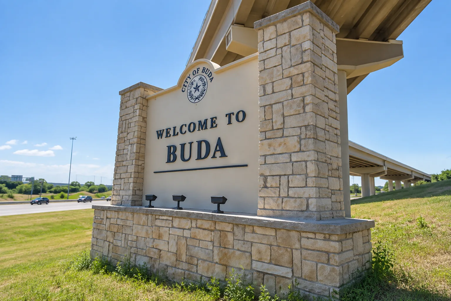 Buda, Texas: bridge columns by the creek