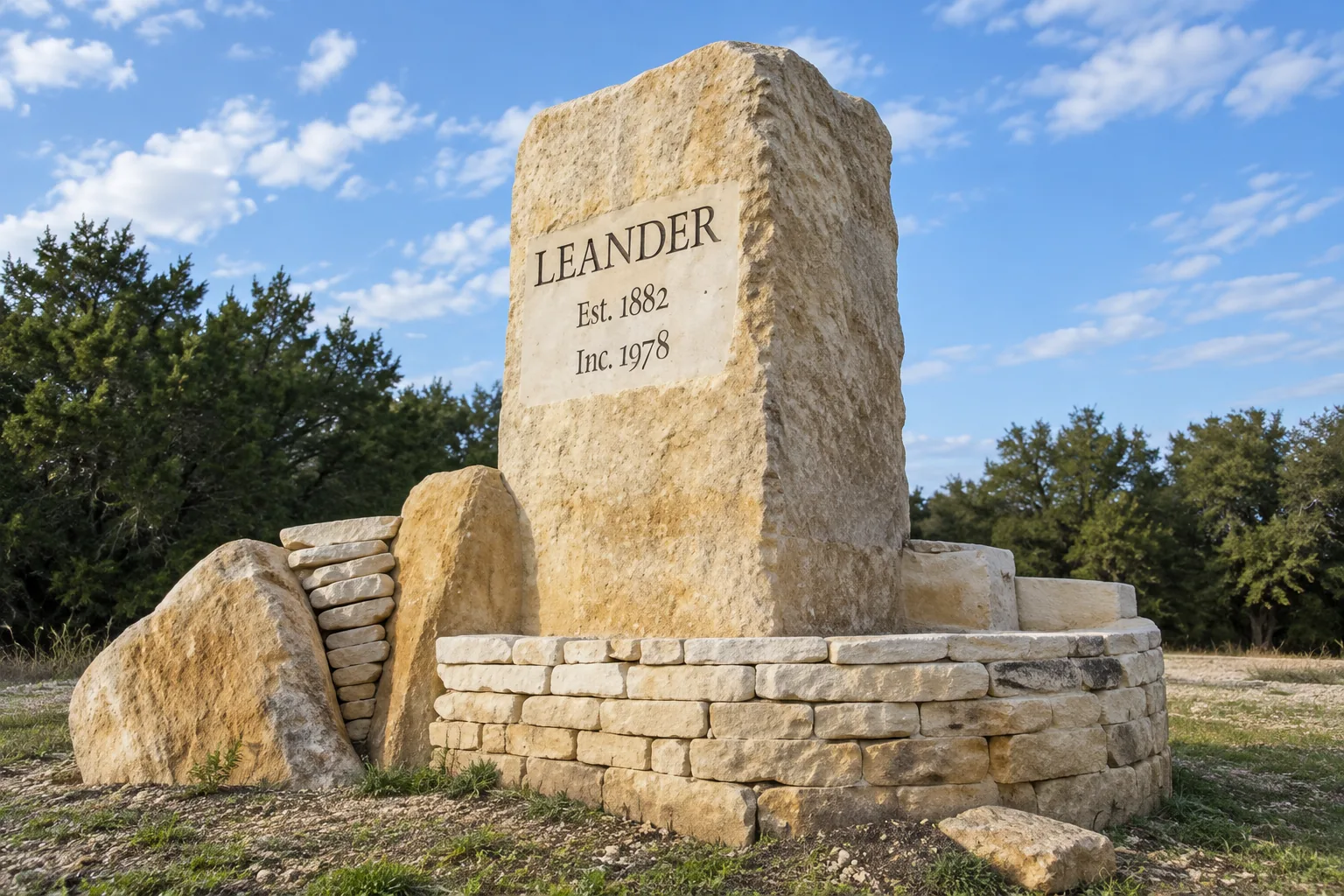 Leander, Texas: the stone city sign