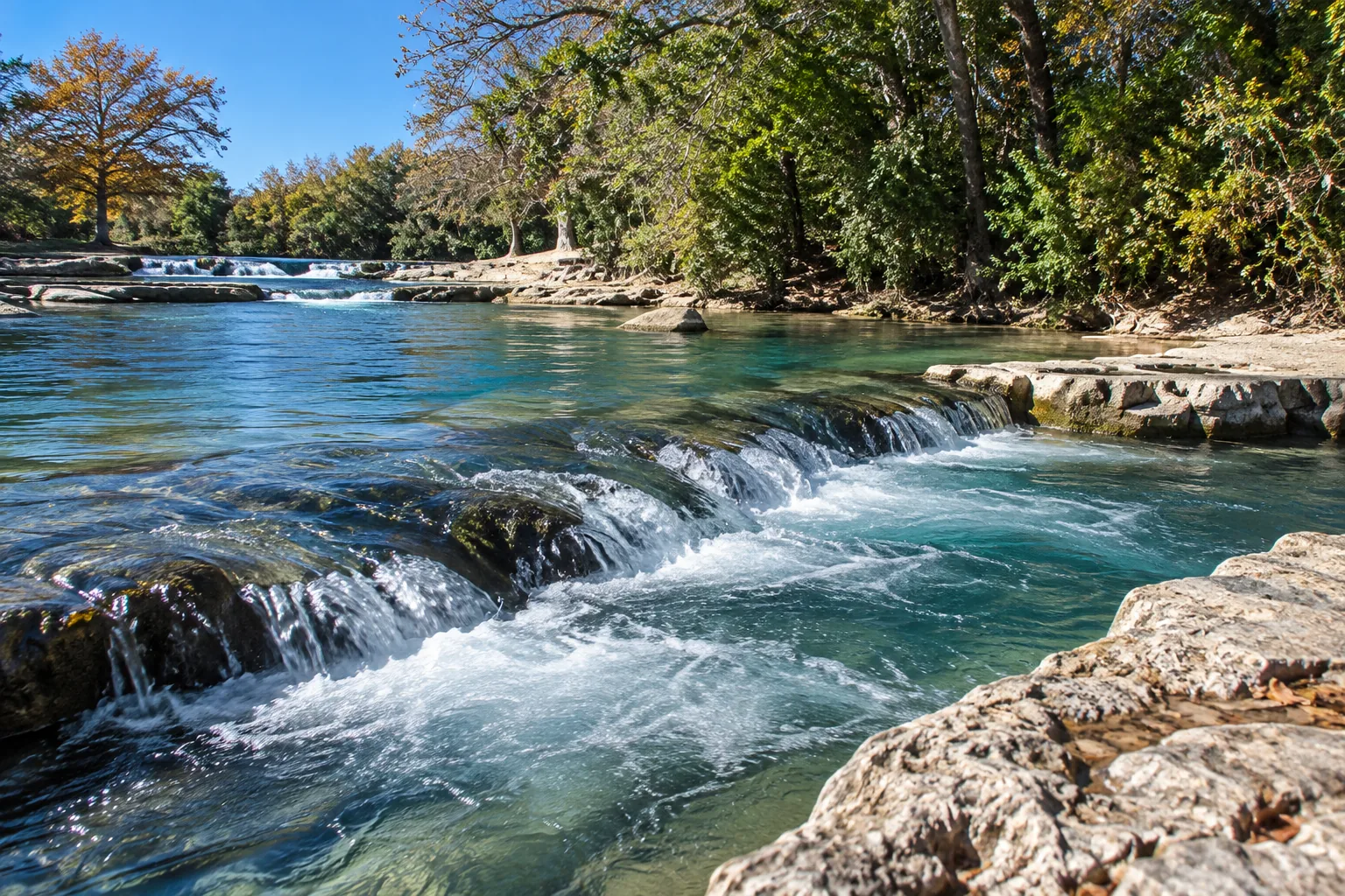San Marcos, Texas: the river with a small waterfall