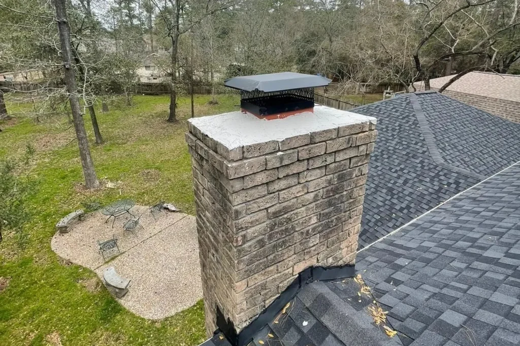 Chimney with a cap on an Austin rooftop