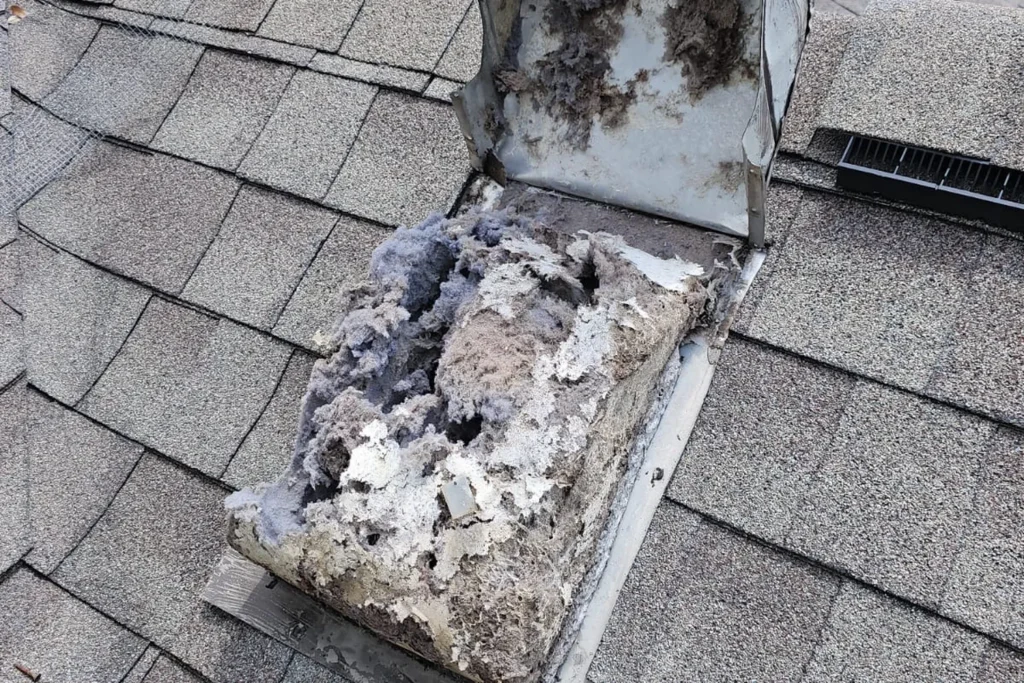 Lint at a roof vent – Rooftop Dryer Vent Cleaning