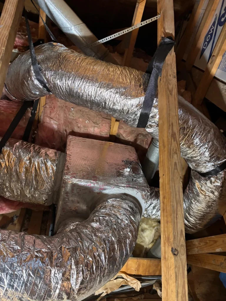New insulated flex duct connected to the supply plenum in the attic