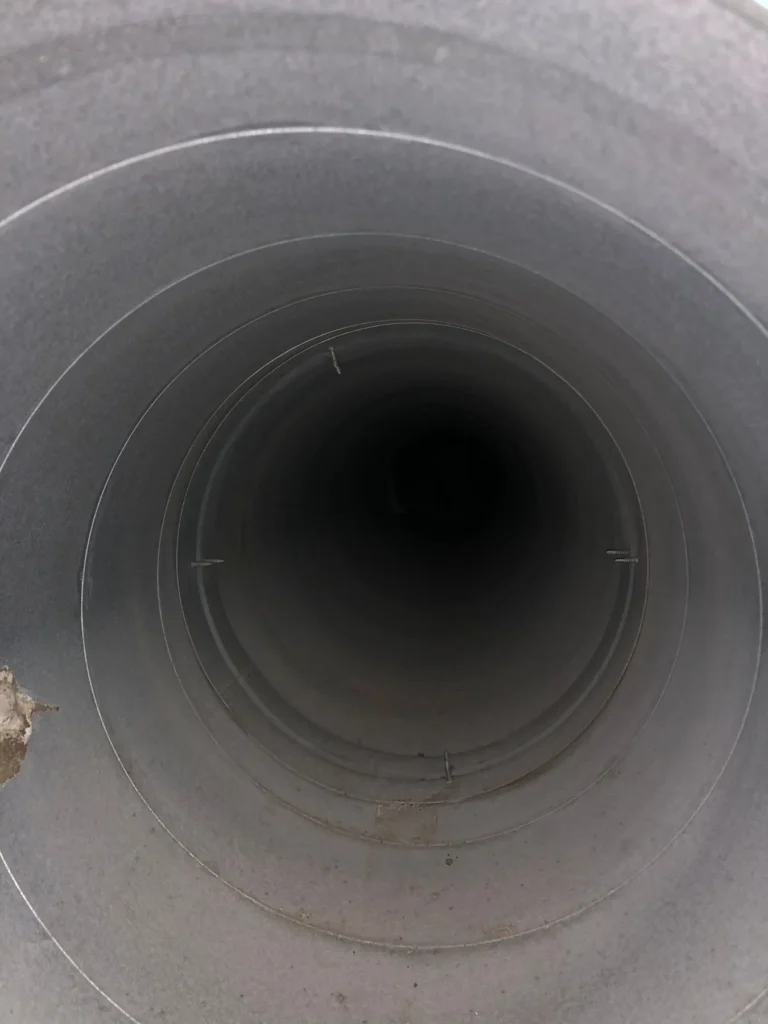 Round metal branch duct clean after commercial duct cleaning